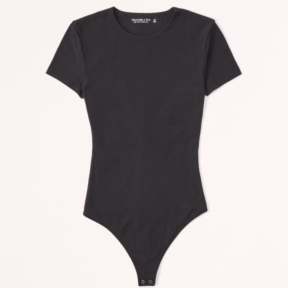 Abercrombie Short-Sleeve Cotton-Blend Seamless Fabric Crew Bodysuit | Black | M